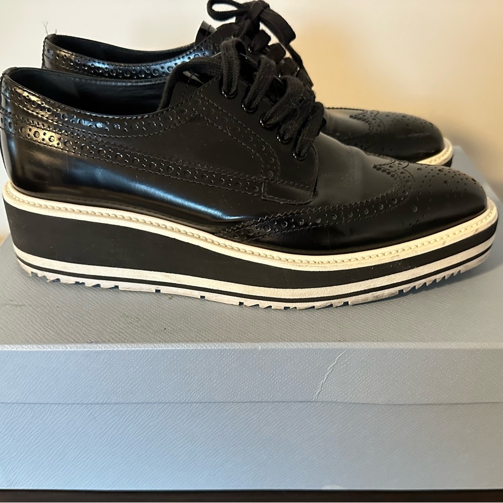 Prada Black and White Platform Shoes